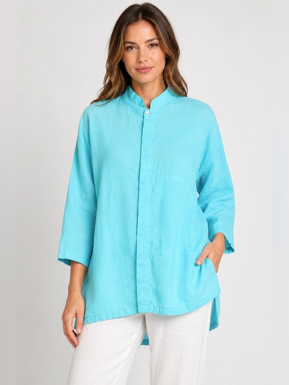 PLANET 100% Linen Boxy Oversized Signature Art To Wear Tunic Top NEW